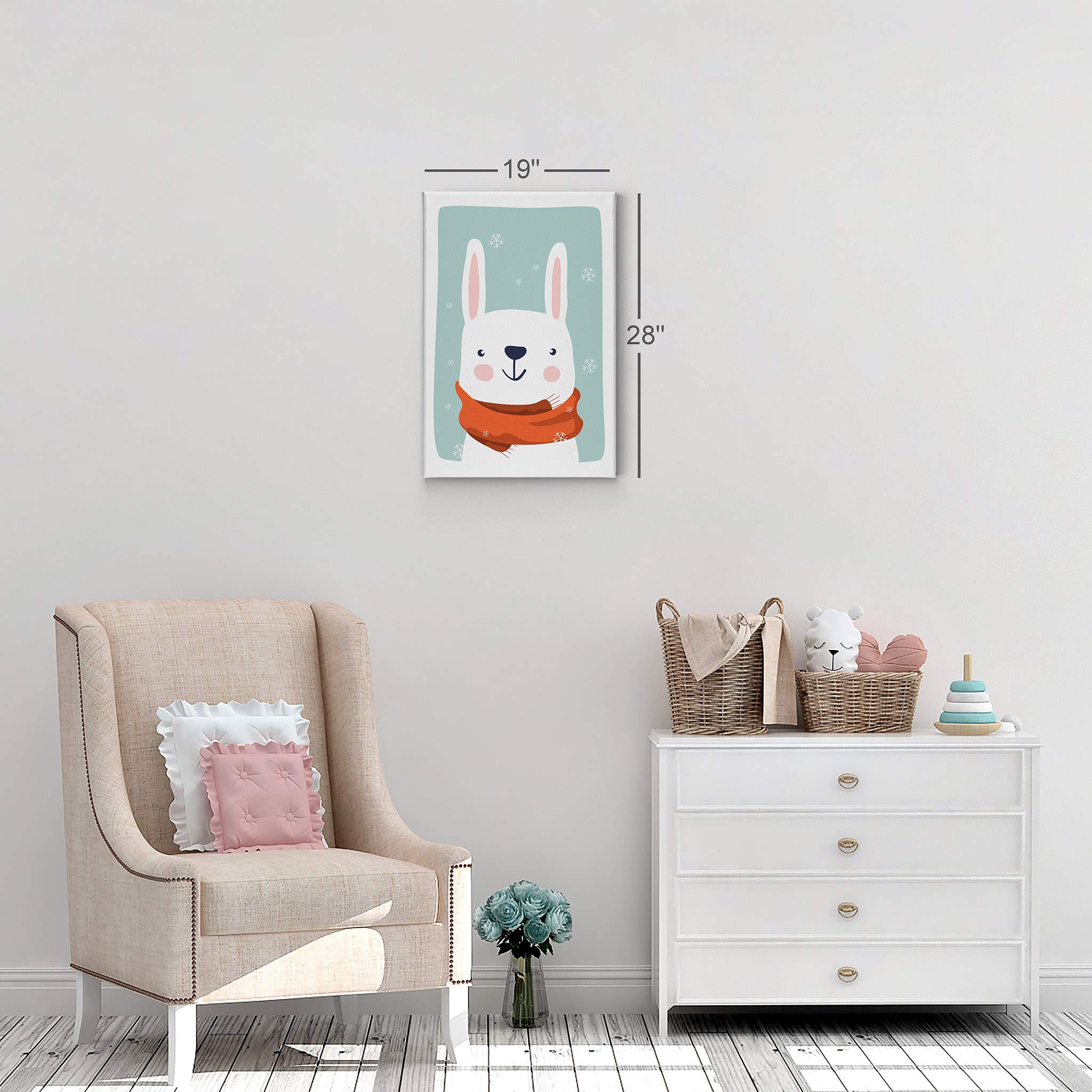 Cute Rabbit Winter Theme Canvas Print - Turquoise Background Wall Art for Kids Room, Nursery & Baby Room Decor | Made in USA 40x30 | Perfect for Birthday Gifts & Christmas Decorations