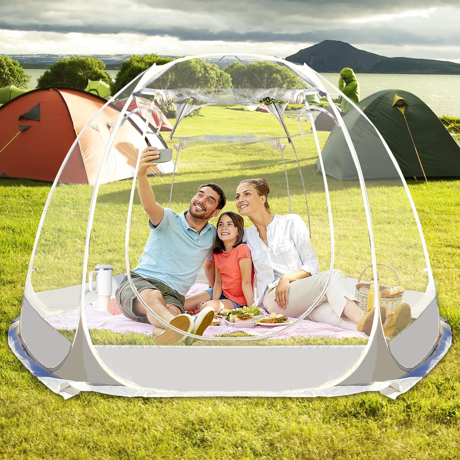 540° Fully Transparent Pop-Up Screen House Tent for Outdoor Camping - Lightweight Gazebo with No Dead Corners for Backyard, Picnics & Bug Protection