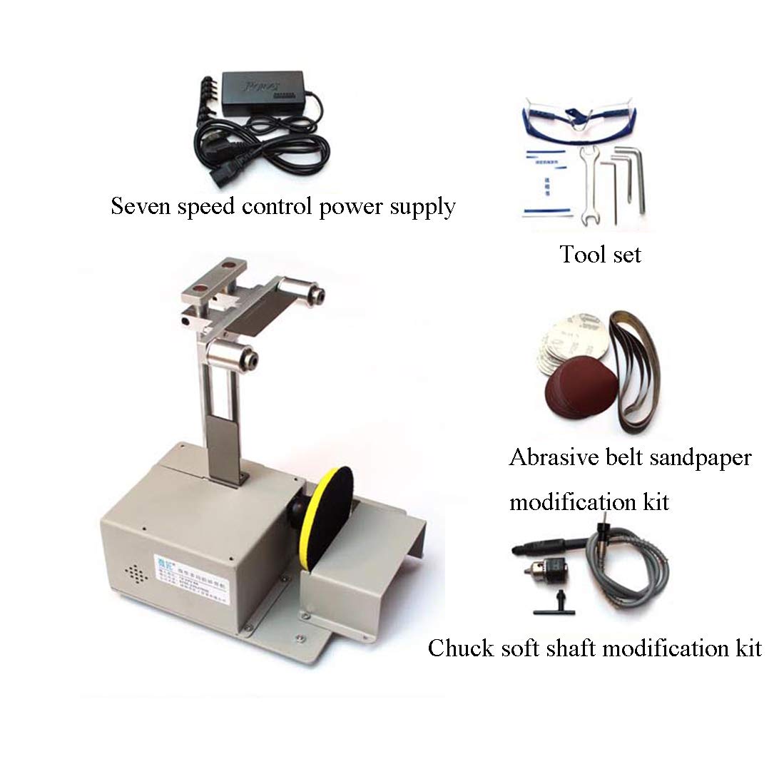 Huanyu 4-in-1 Mini Belt Sander & Polishing Machine - 12-24V Electric Desktop Grinder with Abrasive Belt & Chuck Soft Shaft Kits for Metal, Wood, Jewelry DIY Projects | Perfect for Home Workshops, Crafting & Small Repairs