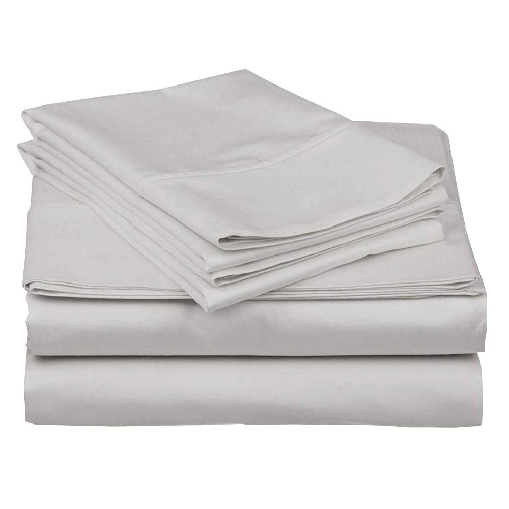 Premium Cotton-Rich CVC Sheet Set - Full Size 4PC Light Grey for Deep Pocket Mattress (15