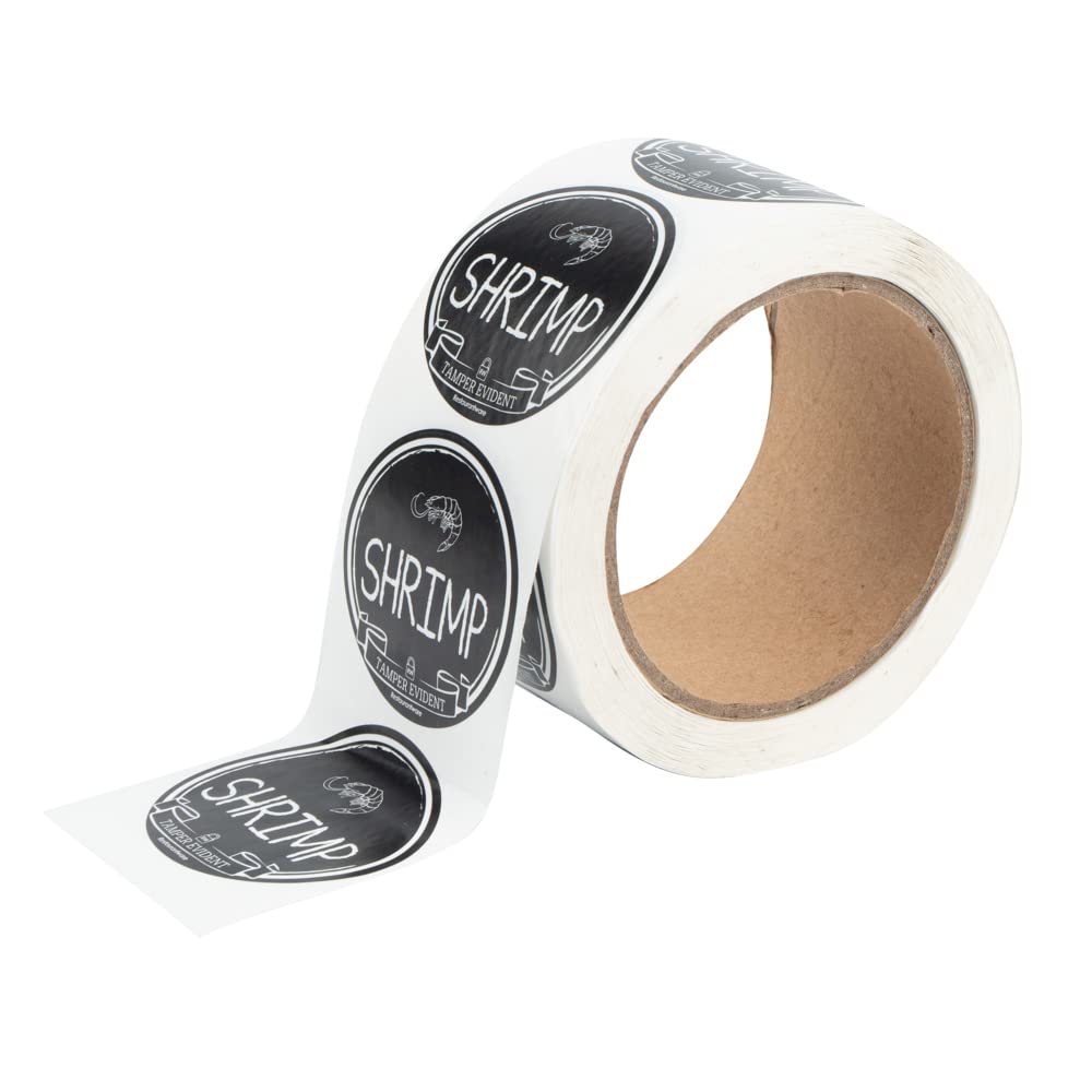 Restaurantware Label Tek 2 Inch Tamper-Evident Stickers for Shrimp - 500 Rolled Tamper Seal Stickers with Chalkboard Design | Safe Food Delivery Stickers (Black with White Font) | Ideal for Seafood Packaging, Takeout Containers & Food Safety Compliance