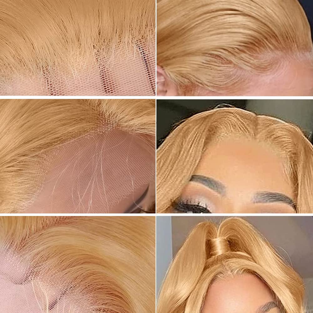 Honey Blonde 13x6 HD Lace Front Wig - 250% Density Human Hair Pre-Plucked Body Wave Glueless Wig with Transparent Lace (Light Brown) for Daily Wear, Cosplay & Special Occasions