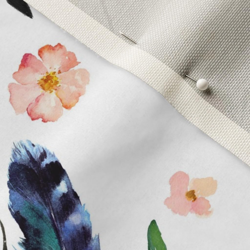 Boho Floral Arrow Printed Upholstery Velvet Fabric by The Yard - White, Pink, Green Nursery & Girls Room Decor - Perfect for DIY Home Decor, Curtains, Pillows & Apparel
