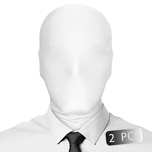 2-Pack Full Face Spandex Hood Mask - White 2nd Skin Costume for Halloween, Cosplay, Theatrical Performances & Parties - Unisex Stretch Fabric for Adults & Teens