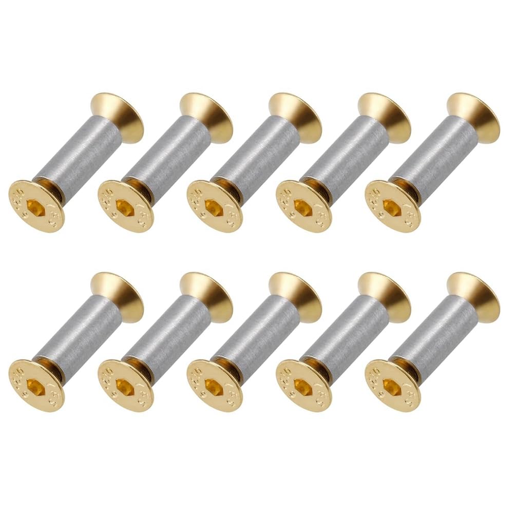 10 Pack Gold Hex Flat Knife Handle Screws Rivets Bolts Fasteners - Premium Knife Making Hardware for DIY, Repair & Custom Knives (Ideal for Knife Makers, Woodworking & Tool Maintenance)
