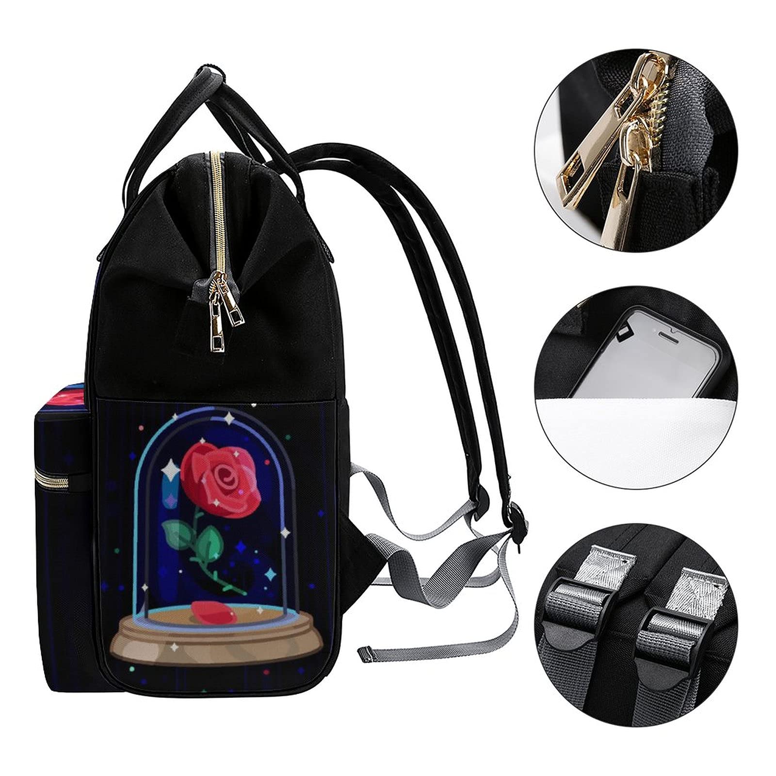 FunnyStar Beauty and the Beast Women's Laptop Backpack - 15.6 Inch Travel Nurse Shoulder Bag, Casual Mommy Daypack for Work, School & College (Black, One Size) - Perfect for Disney Fans, Nursing Students & Working Moms