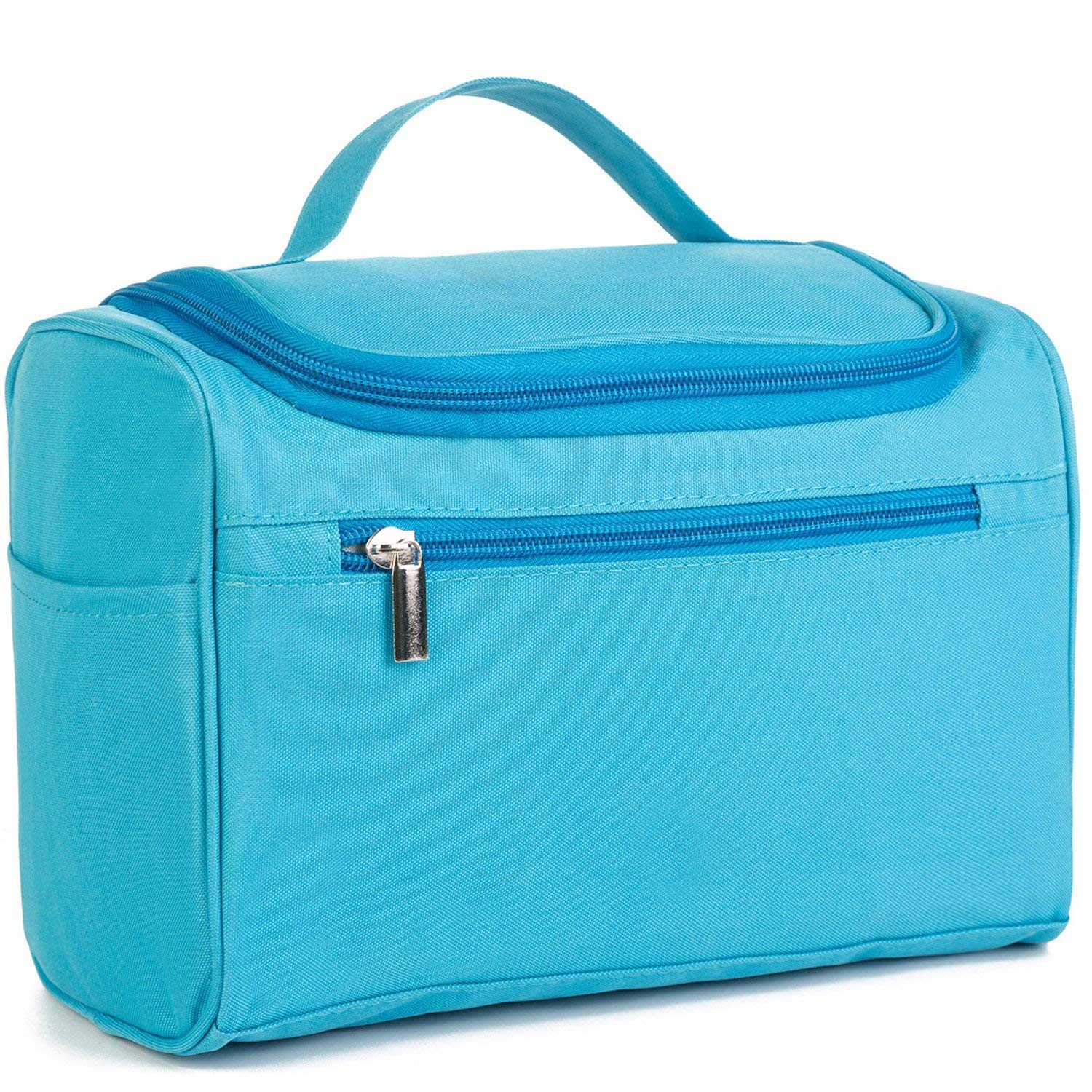 FYCAN Waterproof Makeup Bag with Brush Holder - Travel Cosmetic Organizer for Women & Girls (Sky Blue) - Perfect for Purse & Toiletry Storage