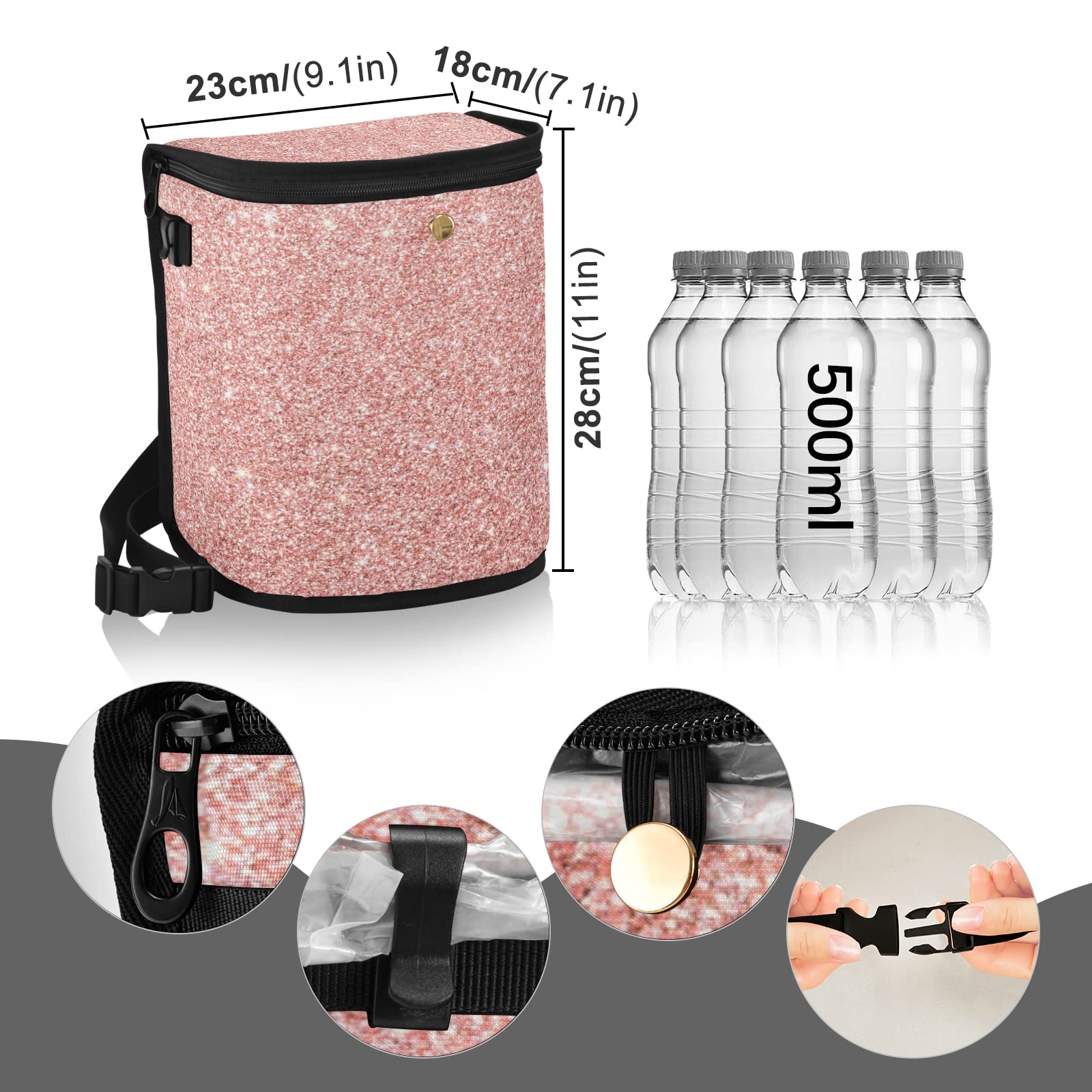 Rose Gold Flash Car Trash Can with Lid - Leak Proof & Waterproof Car Garbage Bag for SUV, Truck, Sedan | Perfect for Road Trips, Commuting & Keeping Your Vehicle Clean