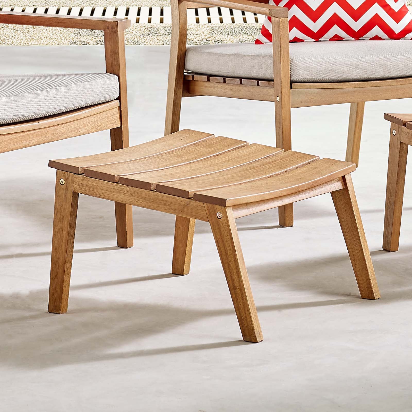 Breton Outdoor Patio Ash Wood Ottoman - Durable Weather-Resistant Footrest & Coffee Table for Garden, Deck, and Poolside Relaxation