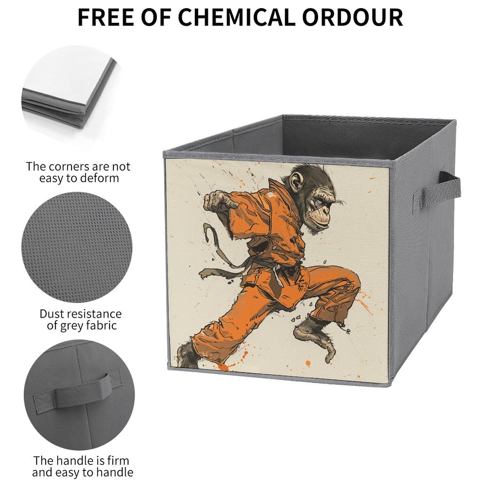 1PCS Foldable Storage Bins - Orange Shirt Monkey Printed Large Capacity Storage Box with Handle - Organizer for Playroom, Office, Home - Perfect for Kids' Toys, Books & Clutter Organization