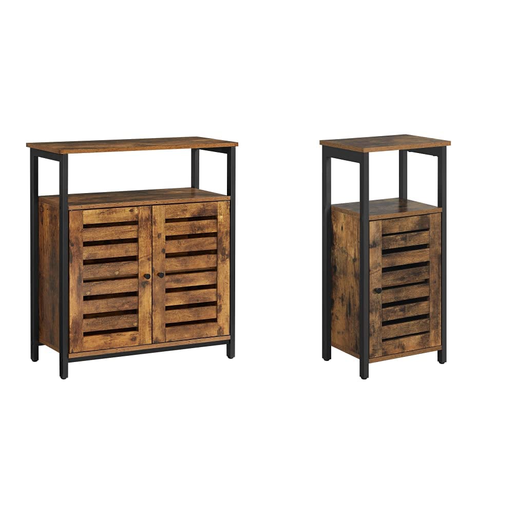 VASAGLE Lowell Standing Storage Cabinet, Rustic Brown Industrial Floor Cabinet for Living Room, Bedroom, Office – ULSC76BX & ULSC34BX – Organize Books, Decor, and Essentials with Style