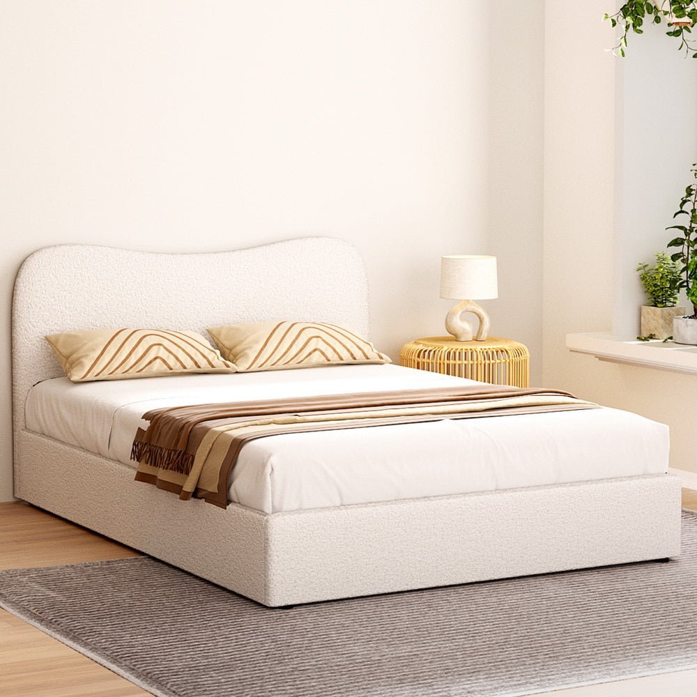 Albany Boucle Upholstered Bed Frame with Bonita Pillow Top Medium Firm Mattress Set - Queen Size, Double Package for Modern Bedroom, Guest Room & Dorm Decor