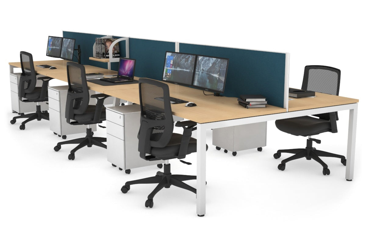 6-Person Office Workstation with Quadro Square Legs - 1600L x 800W Dimensions, Cable Management Scallop for Organized Workspace - Perfect for Open Office Layouts, Team Collaboration & Modern Workspaces