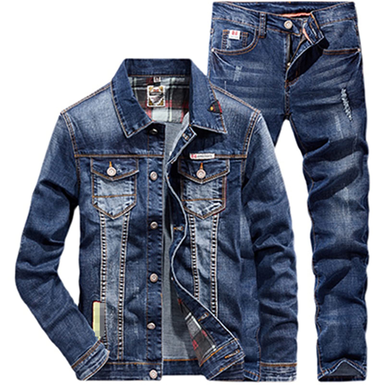 Stylish Couple Denim Suit Set - Distressed Ripped Long Sleeve Jacket & Jeans for Spring/Fall | Trendy Matching Outfits for Date Night & Casual Wear