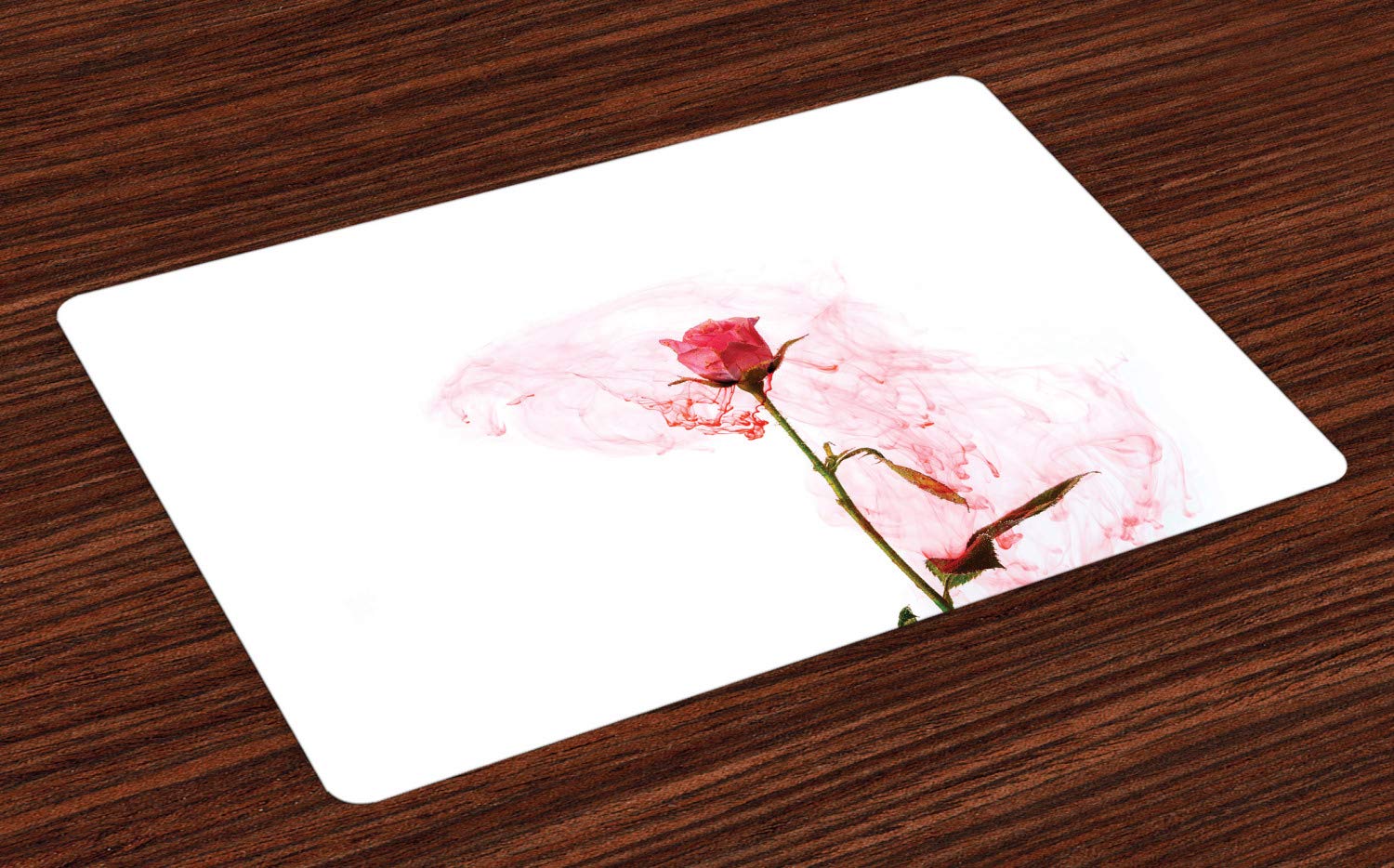 Ambesonne Floral Placemats Set of 4 - Elegant Rose Design Washable Fabric Table Mats for Dining Room & Kitchen Decor in Dark Coral & Olive Green | Perfect for Romantic Dinners, Holiday Gatherings & Home Styling
