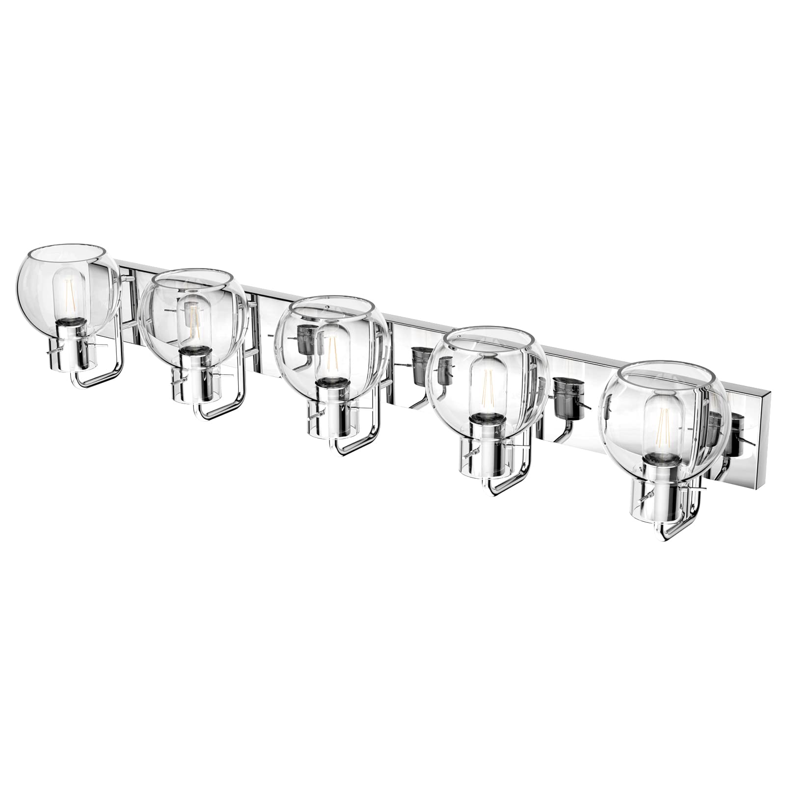 Tipace 5-Light Modern Chrome Bathroom Vanity Light Fixture - Stainless Steel Industrial Farmhouse Sconce with Clear Glass Globes for Mirror Lighting (Bulbs Not Included) - Perfect for Bathroom, Powder Room & Dressing Area