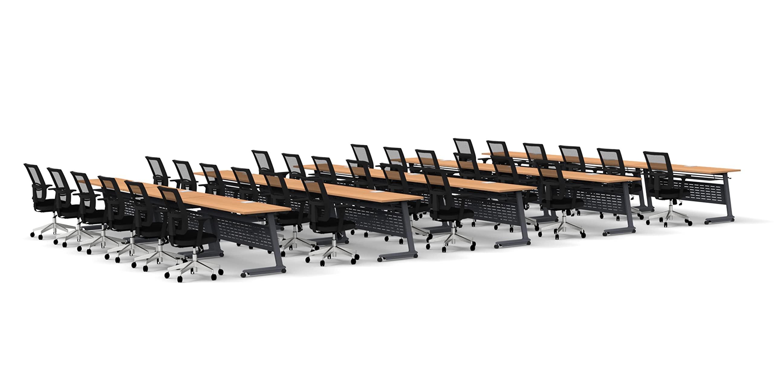 45-Piece Beech Folding Conference Table Set with Industrial Casters - Z-Base Design, Modesty Panel, Shelf & Power/USB Outlets - Perfect for Training Meetings, Seminars & Classrooms (Includes Seating)