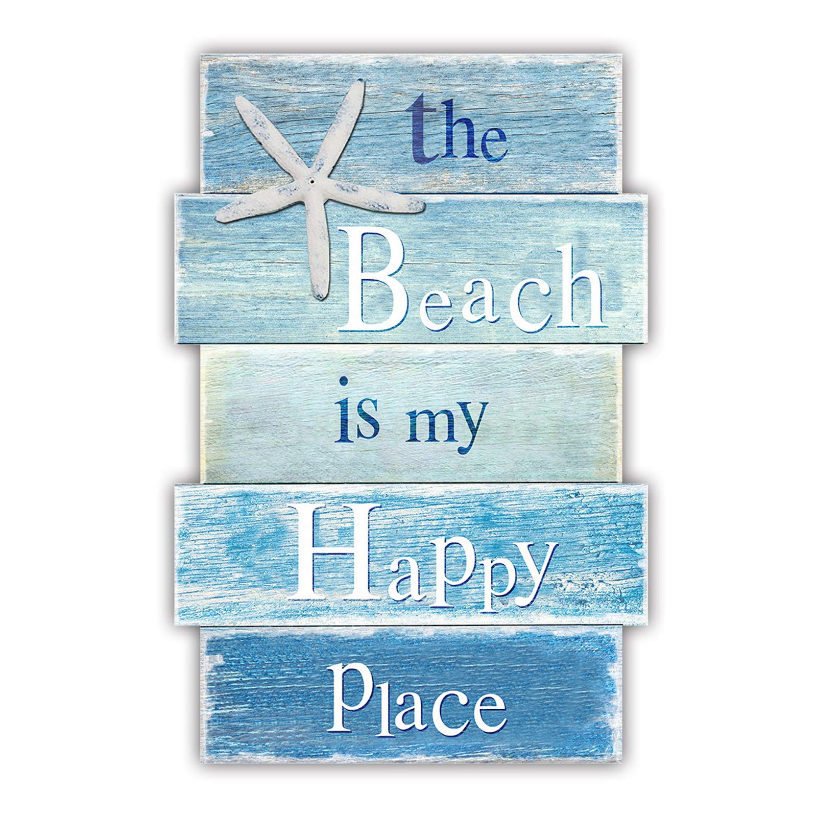 Coastal Wall Decor - Wooden Hanging Sign with Starfish - 11.5