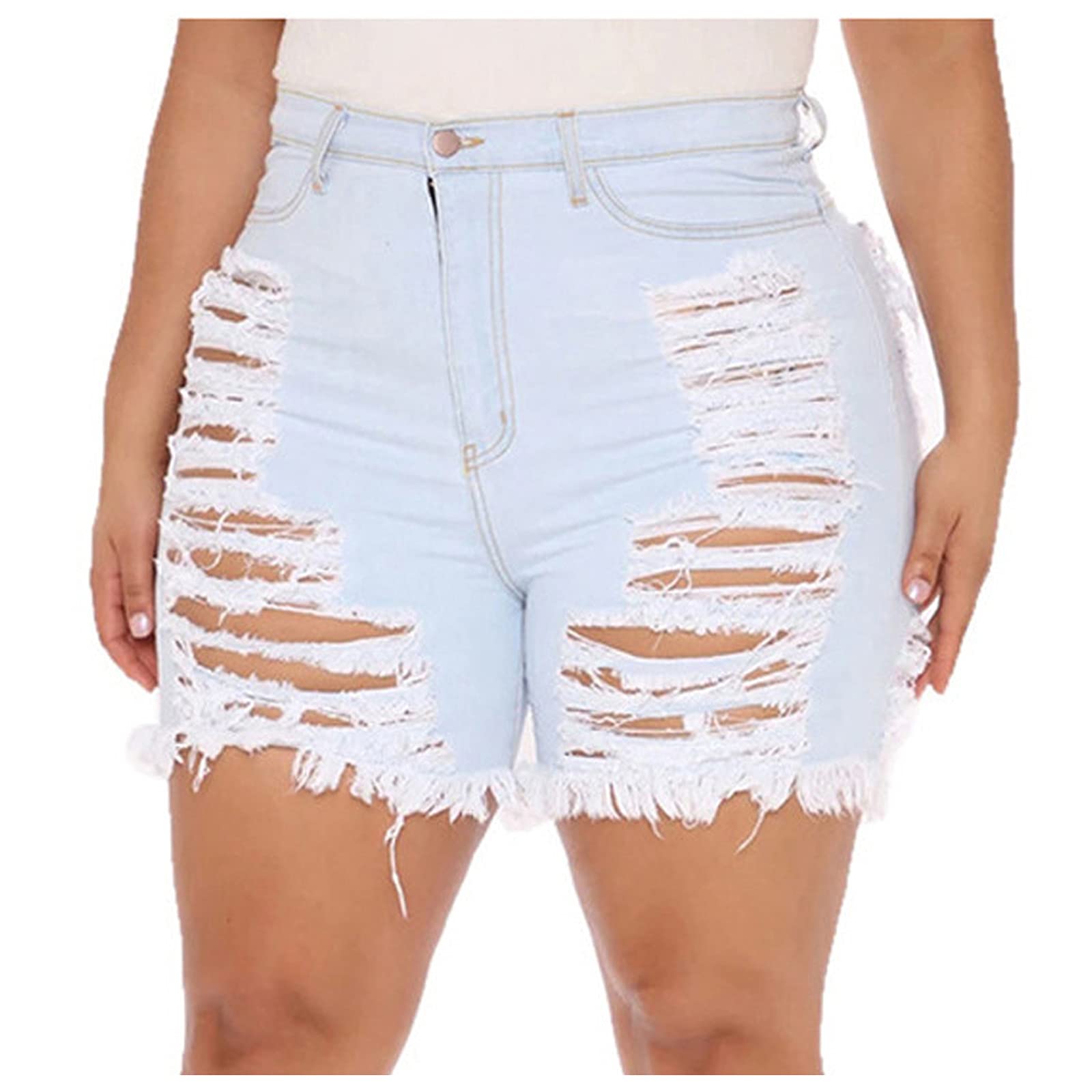 FIRERO Women's High Rise Distressed Stretchy Denim Shorts - Ripped Hole Sexy Jean Shorts for Summer | Casual Outfit, Beach Vacation, Streetwear Fashion
