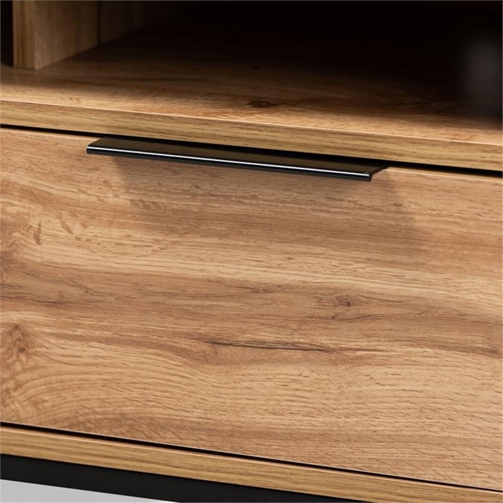 BOWERY HILL Industrial Wood Metal 2-Drawer TV Stand Console Entertainment Center - Black Oak Finish for Living Room, Bedroom & Home Theater