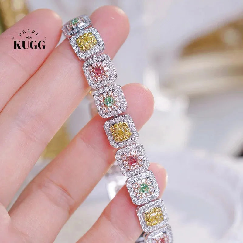 18K White Gold Luxury Diamond Bracelet for Women - 7.8 Carat Natural Rainbow Color Diamonds | Elegant Senior Banquet & Formal Occasion Jewelry Gift