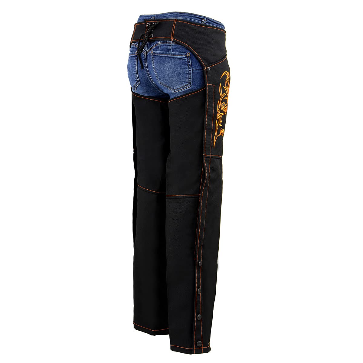 Milwaukee Leather SH1182 Women's Black & Pink Textile Motorcycle Riding Chaps with Tribal Embroidery - Perfect for Harley Davidson & Cruiser Bikes Riding Protection