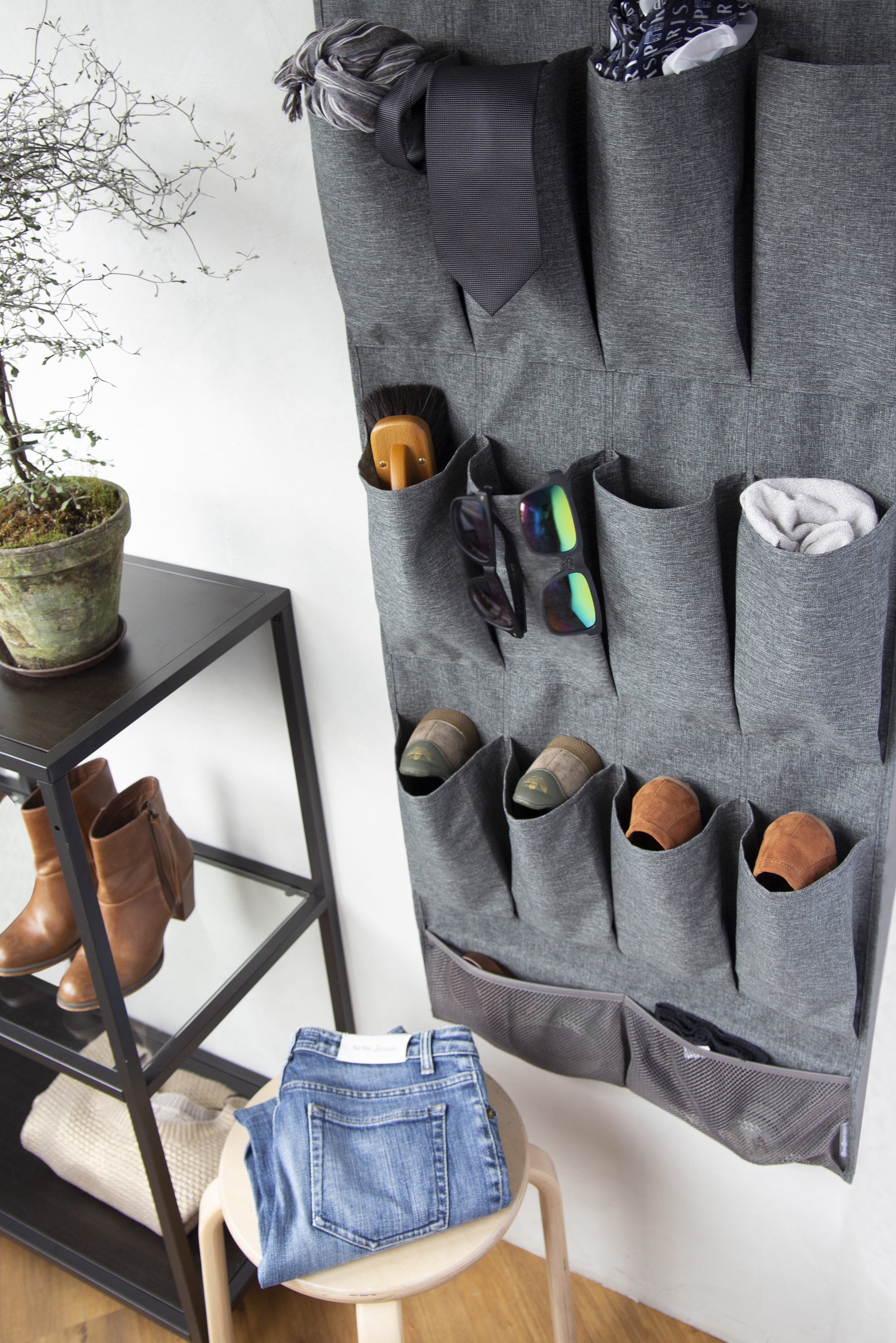 Hanging Pocket Organizer - Grey or Beige - Perfect for Closet, Bathroom, Nursery & Office Storage Solutions