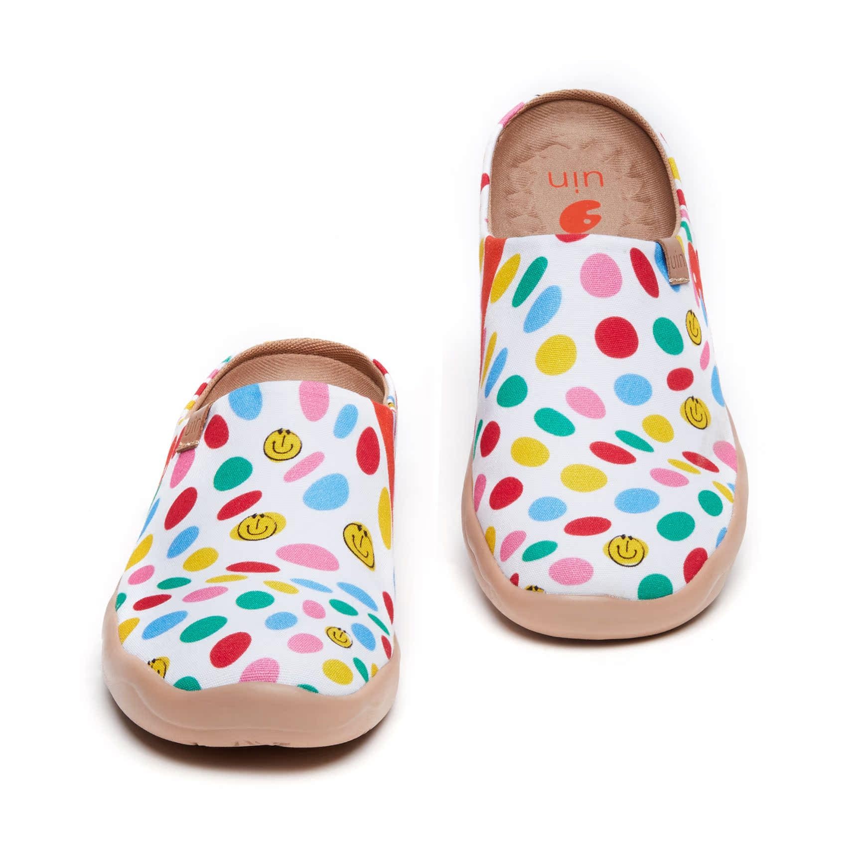 UIN Women's Slip On Mules - Comfortable Flat Lightweight Clogs with Wide Toe & Artistic Paint Design - Perfect for Travel, Casual Wear & Home Use - Malaga Series