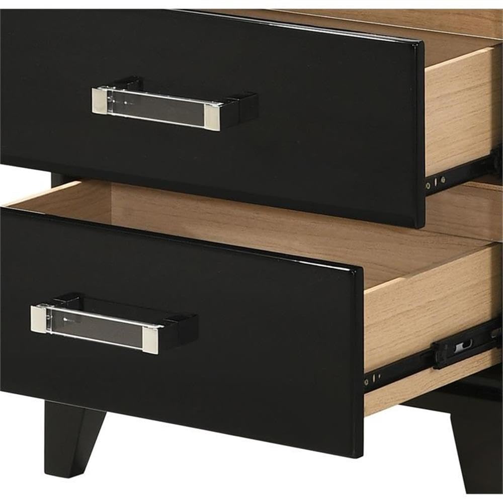 Acme Chelsie Black Wooden 2-Drawer Nightstand with Acrylic Bar Handles - Modern Bedside Table for Bedroom Decor & Storage
