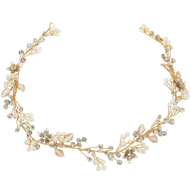 Elegant Gold Bridal Hair Vine with Swarovski Crystals & Freshwater Pearls - Wedding Headpiece A9018 | Perfect for Bridal Boudoir, Boho Wedding & Vintage Photo Shoots