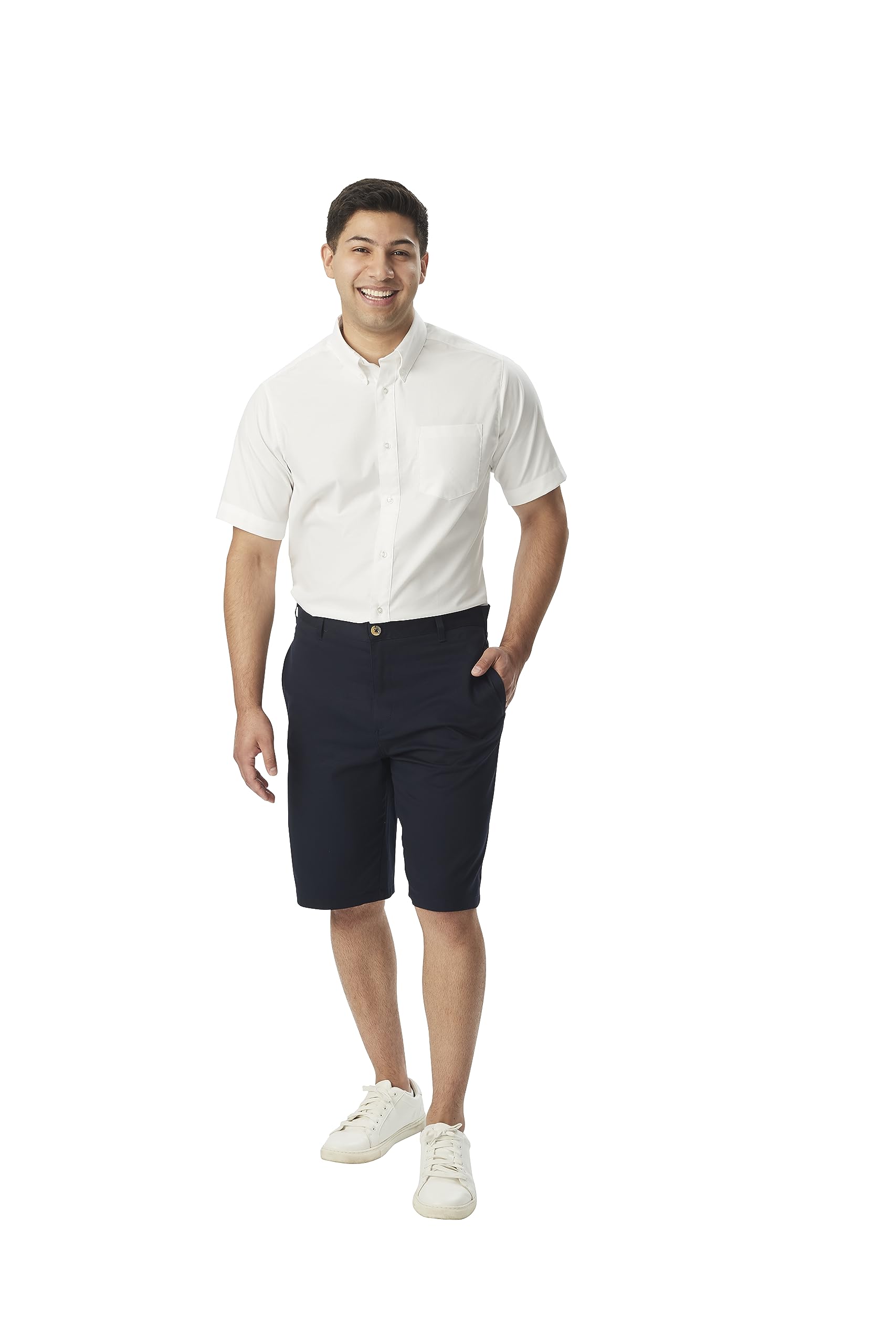 French Toast Men's Expandable Collar Short Sleeve Oxford Dress Shirt - Comfortable Business Casual Shirt for Office, Wedding & Summer Wear