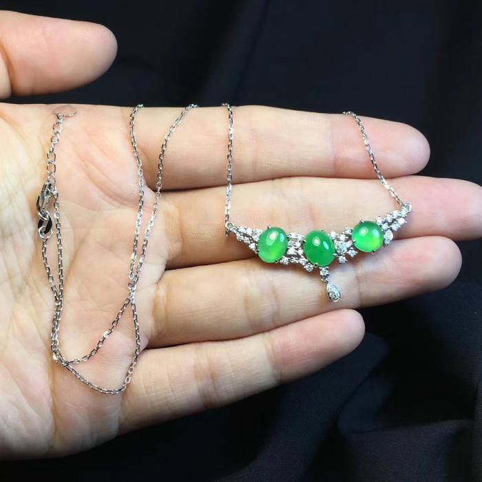 Natural Jade Necklace for Women - Elegant Jadeite Pendant with Sterling Silver Chain - Perfect for Gifts, Weddings & Special Occasions