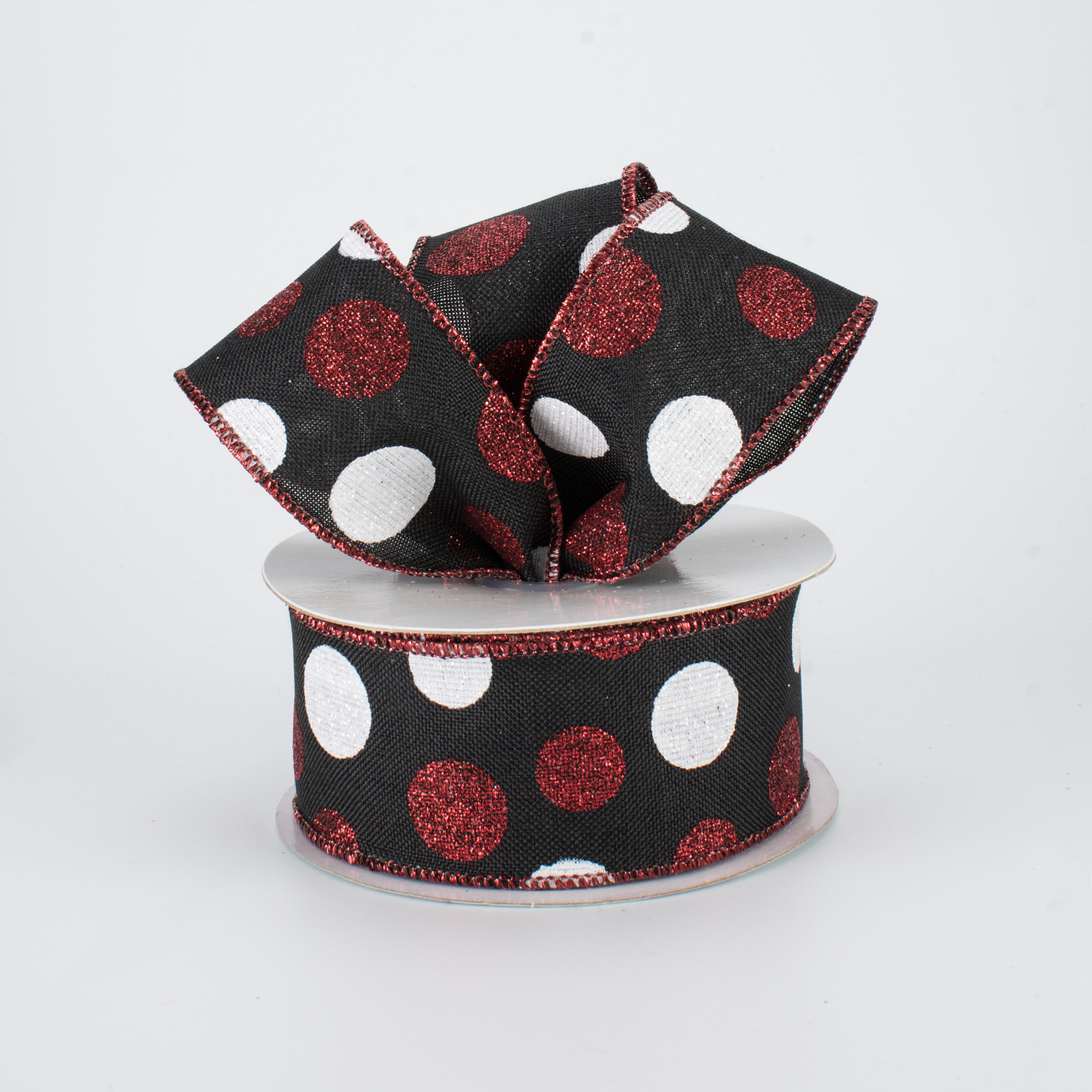 1.5 Inch Multi Glitter Dots Ribbon - Black, Red, White (10 Yards) | Perfect for Gift Wrapping, Scrapbooking, Party Decorations & DIY Crafts