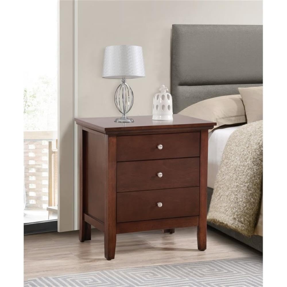 Glory Furniture Hammond 3 Drawer Nightstand in Cappuccino Finish - Modern Bedside Table for Bedroom, Living Room & Guest Room Storage