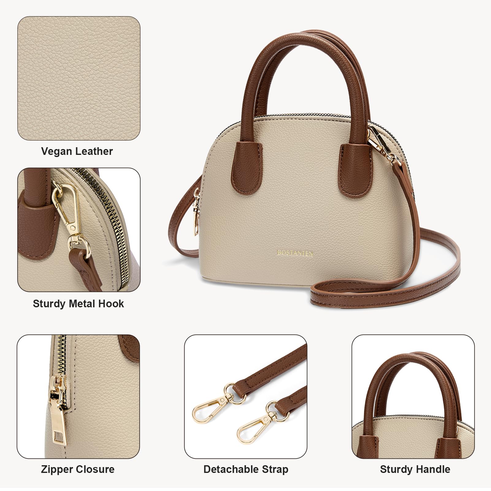 BOSTANTEN Small Crossbody Bag for Women - Mini Vegan Leather Purse with Detachable Strap, Trendy Cute Satchel Handbag | Perfect for Daily Use, Travel & Shopping