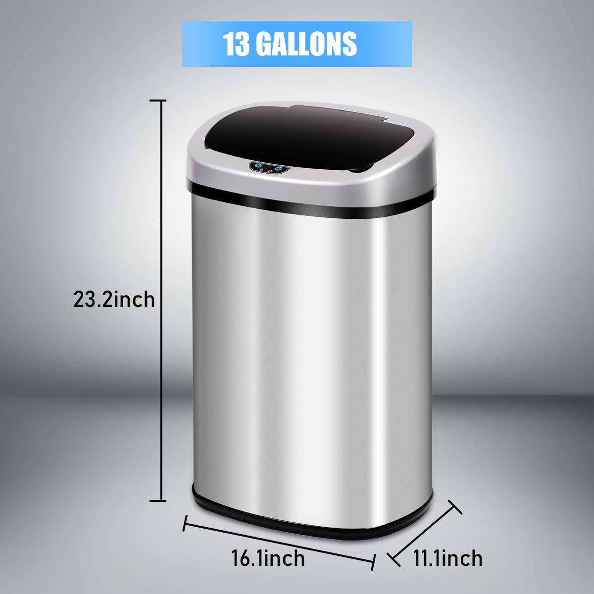Stainless Steel 13 Gallon Automatic Sensor Trash Can with Lid - Touch-Free 50 Liter Large Capacity Kitchen Garbage Bin for Home, Bathroom, Office & Bedroom - Perfect for Hands-Free Waste Disposal & Hygiene Maintenance