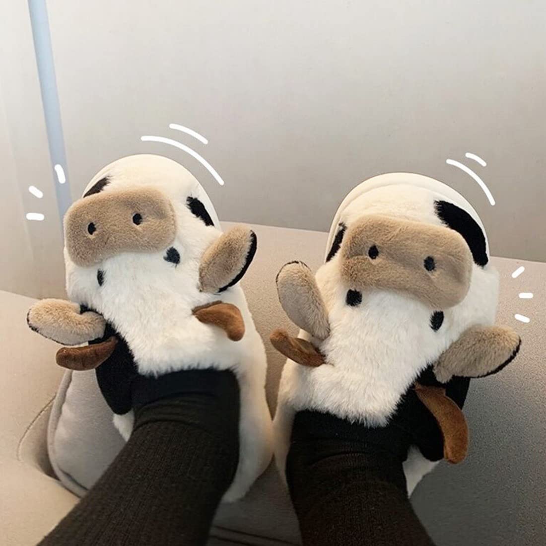 **NIBESSER Fluffy Cow Slippers for Women - Plush Kawaii Animal House Shoes, Cute Cartoon Home Slippers, Warm Winter Indoor Slippers for Girls & Men - Perfect for Cozy Nights & Gifts**