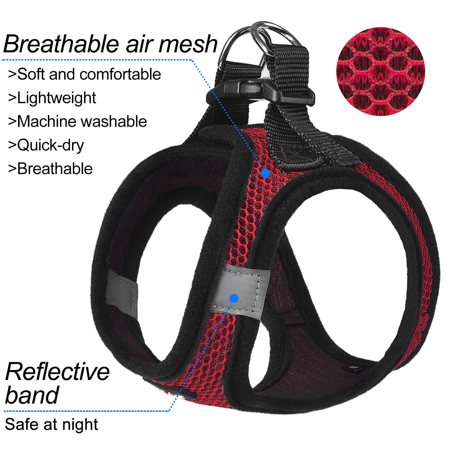 Breathable Step-in Dog Harness for Small & Medium Dogs - Adjustable Puppy & Cat Vest in Red | Perfect for Walking, Training & Outdoor Adventures