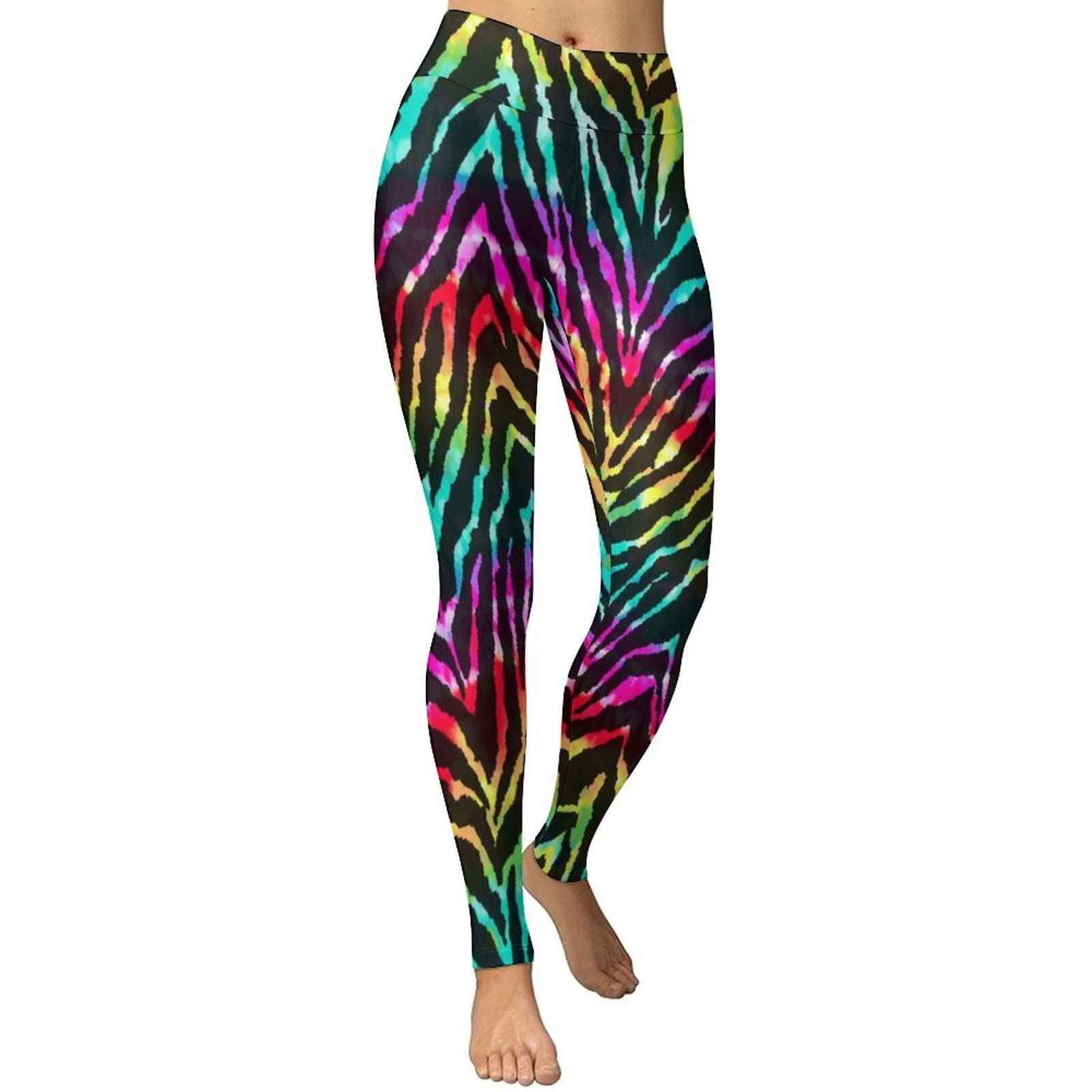 Wild Zebra Rainbow Watercolor High Waist Yoga Pants for Women - Soft Workout Leggings for Yoga, Gym & Lounge Wear