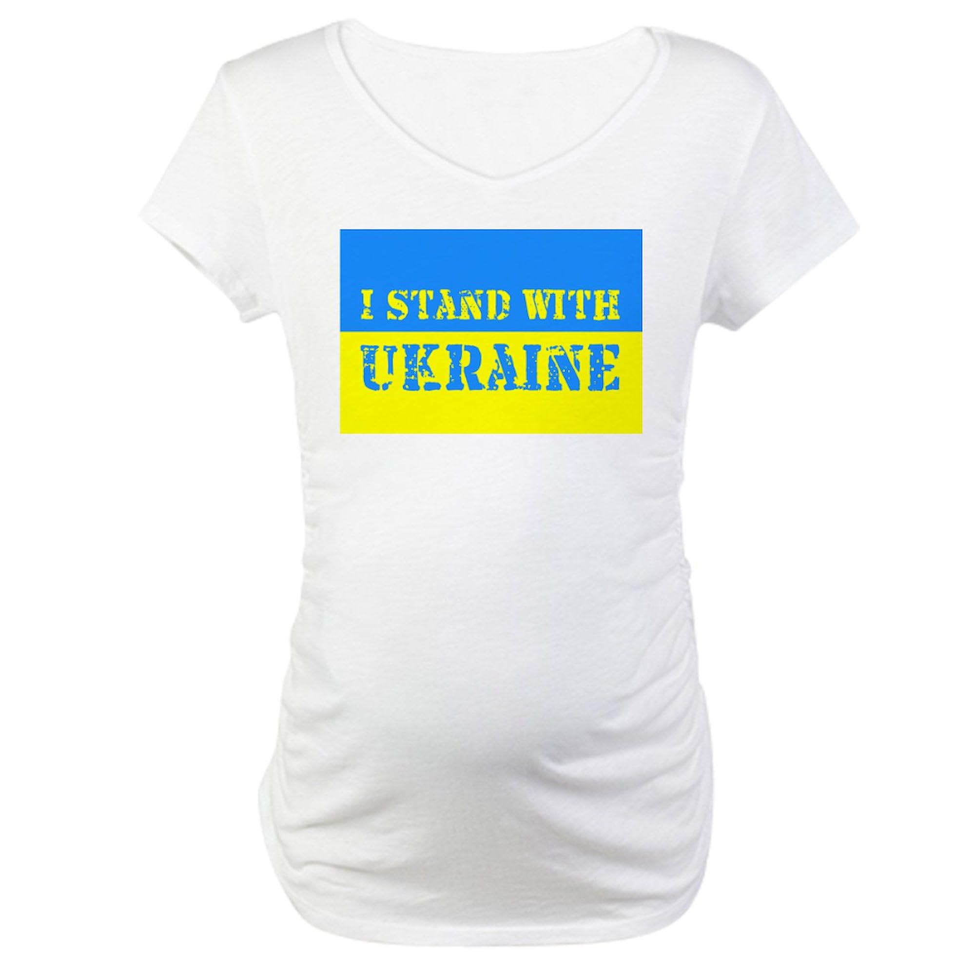 Stand with Ukraine Maternity T-Shirt for Women - Ruched Side Design for Comfort - Perfect for Pregnancy, Protests & Patriotic Support