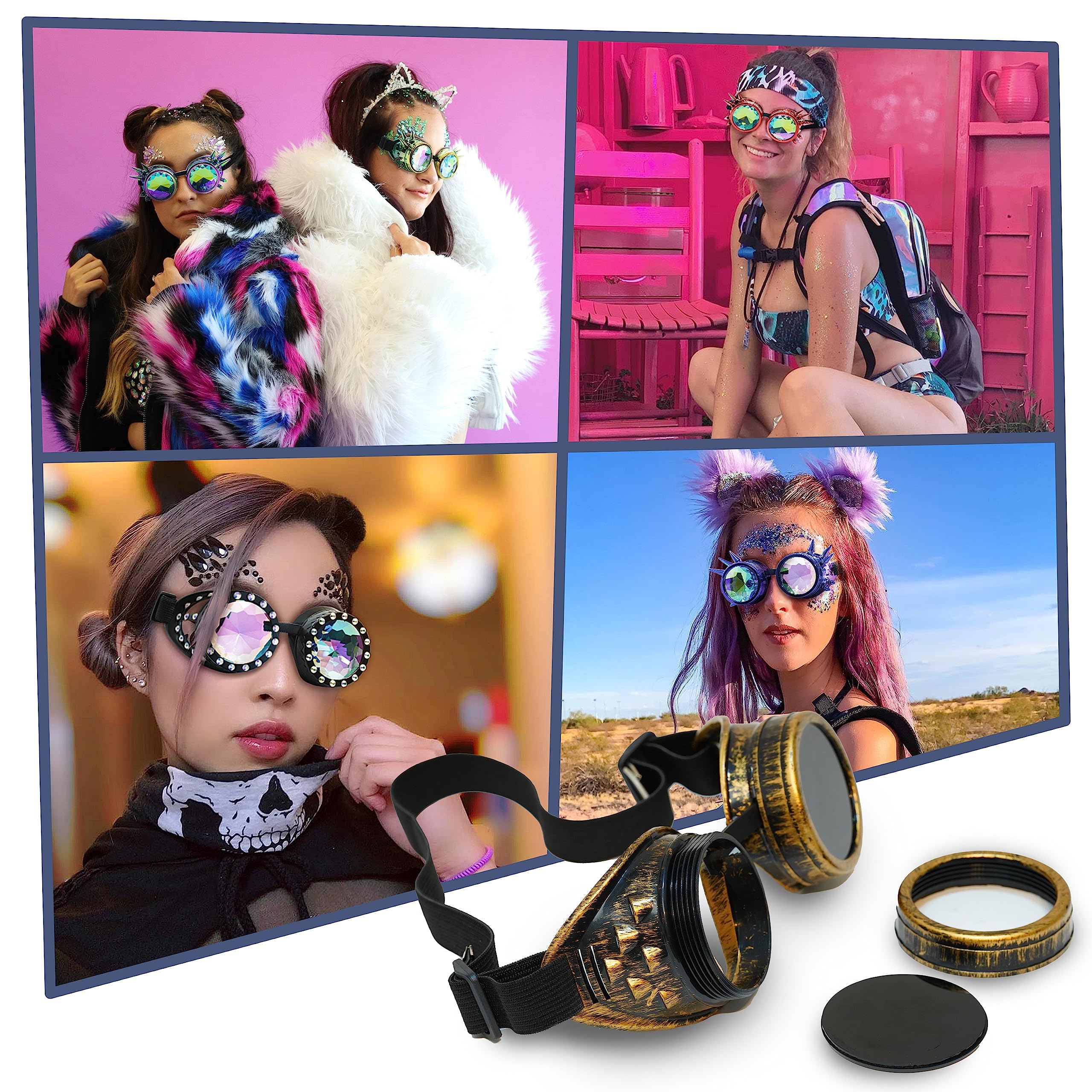 SoJourner Bags Kaleidoscope Glasses - Trippy Psychedelic Rave Goggles with Colorful Prism Effects - Funky Festival Accessories for Raves, Concerts & Parties - Perfect for Music Festivals, Nightclubs and Psychedelic Events