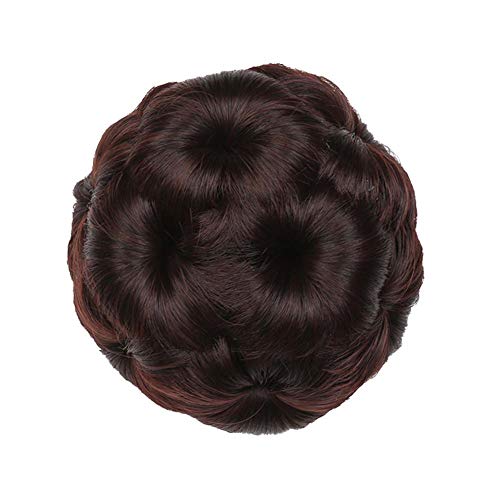 Faux Synthetic Hair Bun Extension Headband - Dark Brown Elastic Wavy Bridal Donut Chignon Hairpiece for Weddings, Prom & Special Occasions