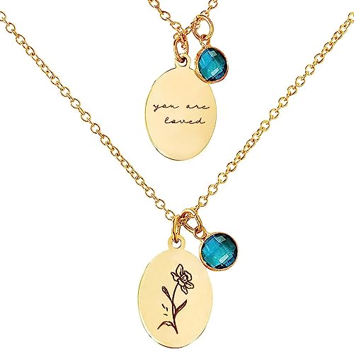 Birth Flower Necklaces for Women - 18K Gold Plated Dainty Birthstone Pendant Necklace, Handmade Oval Coin Jewelry | Perfect Birthday Gift for Women, Girls & Teens | Ideal for Everyday Wear, Special Occasions & Personalized Gifts