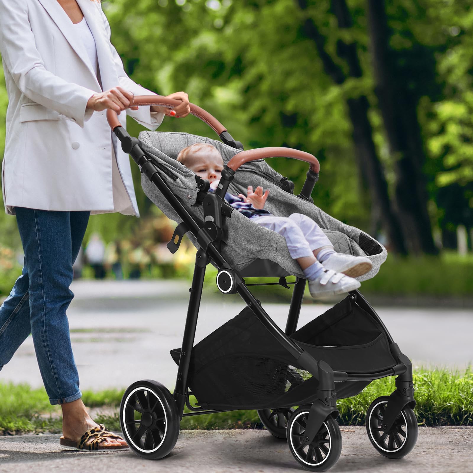 VEVOR 3-in-1 Baby Stroller with Bassinet | Adjustable Reversible Seat & Foldable Design | Carbon Steel Frame with Leg Cover & Mesh Net | Perfect for Newborns to Toddlers | Ideal for Shopping, Travel & Daily Walks (Dark Grey)