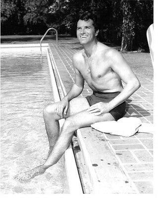 Original Fernando Lamas Vintage Photo - Barechested Poolside Portrait - MGM Stamped Collectible - Perfect for Classic Hollywood Memorabilia & Film History Displays