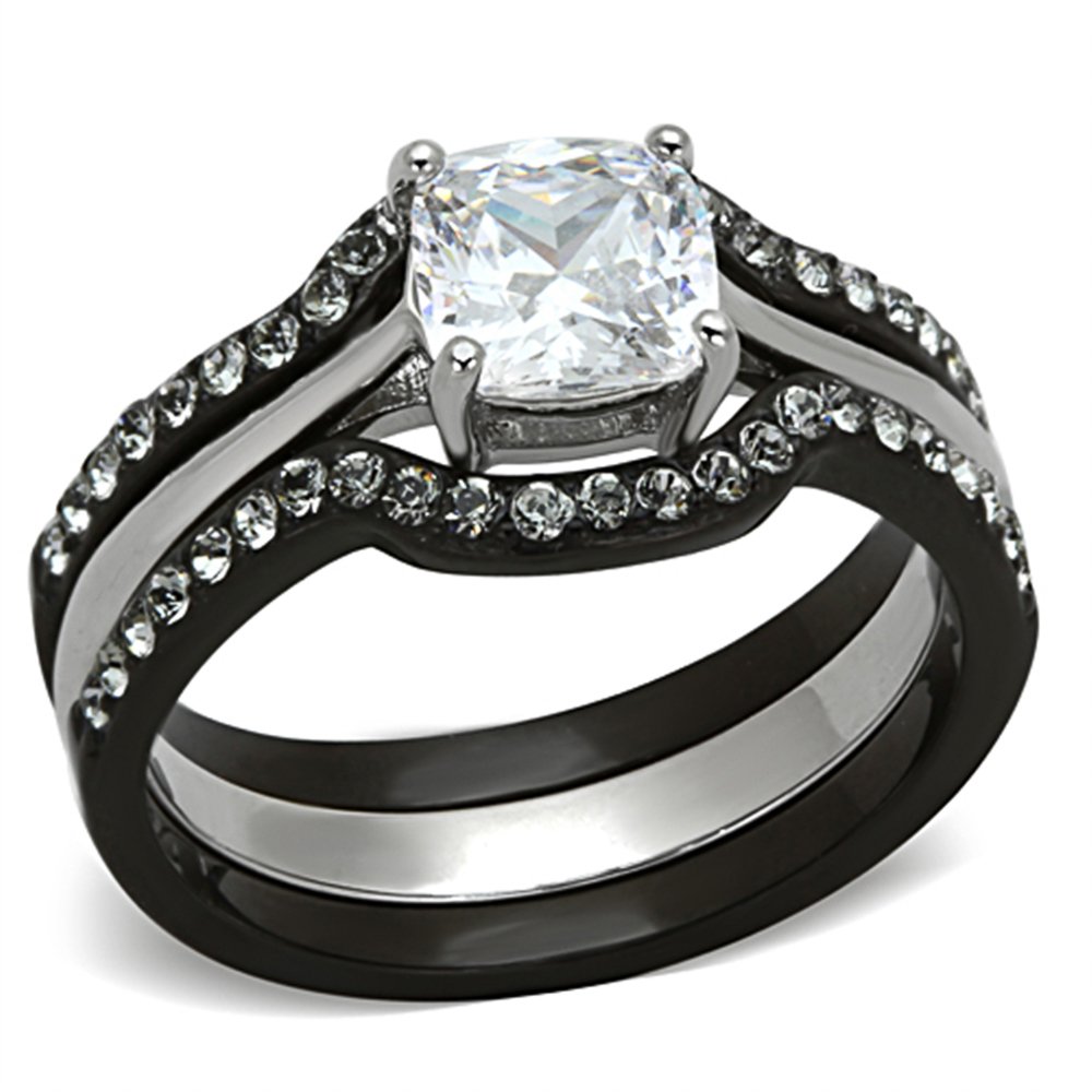 Marimor Jewelry His and Her 4-Piece Black & Silver Stainless Steel Titanium Wedding Ring Set - Perfect for Couples, Anniversaries, and Special Occasions