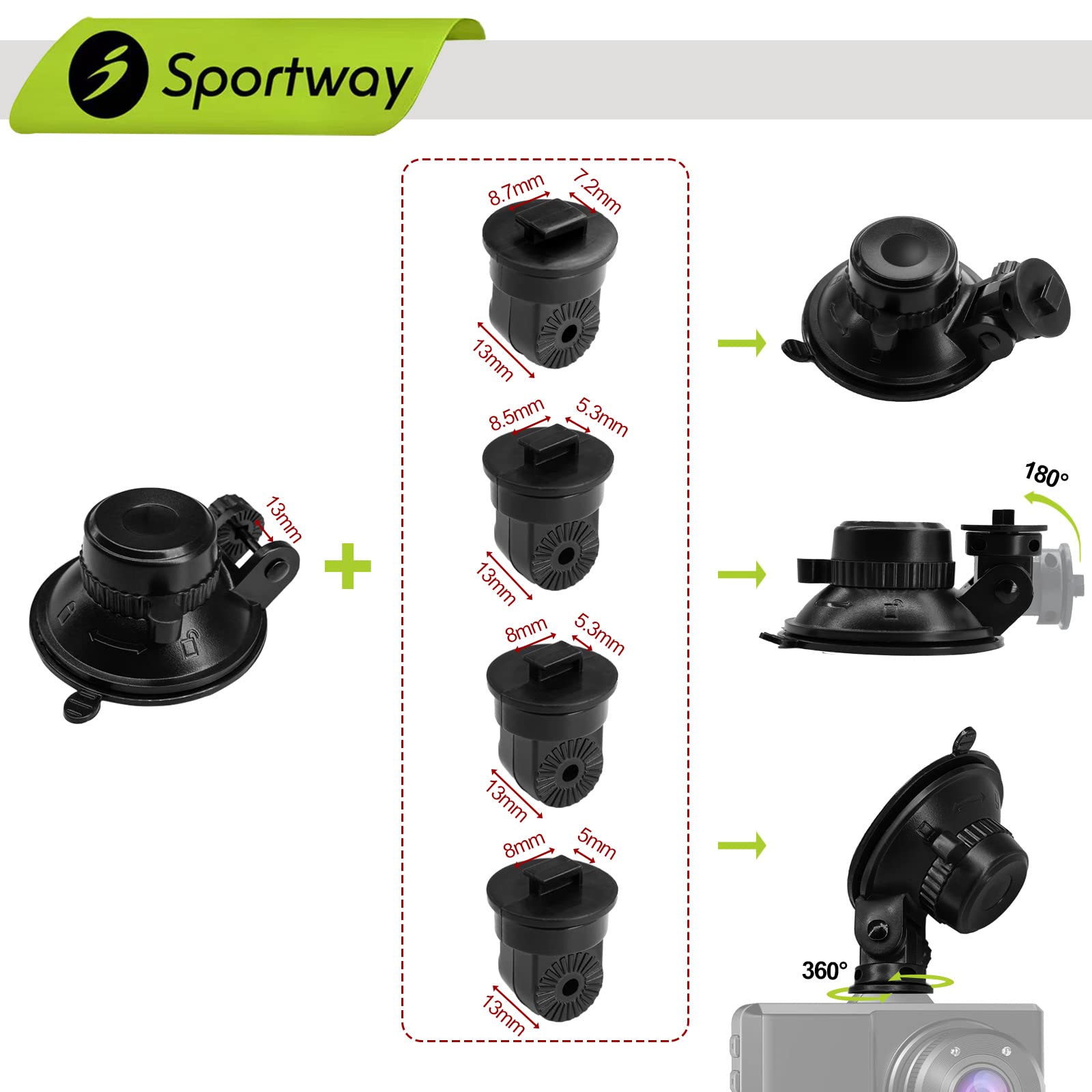 5th Gen S504 Suction Cup Dash Cam Mount Holder with 4x 360° Rotating Joints - Universal Fit for Apeman, Ssontong, Biuone, iZEEKER, HaHoco & Most Car Dash Cams - Perfect for Road Trips, Commuting & Secure Recording