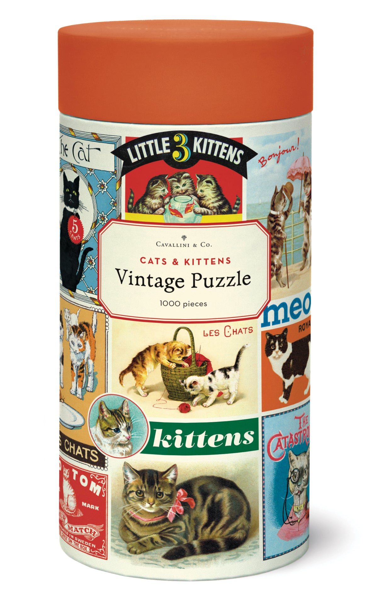 Vintage 1000-Piece Jigsaw Puzzle - Cats in Tube | Perfect for Family Game Night, Relaxation & Home Decor | Cavallini Puzzle Collection