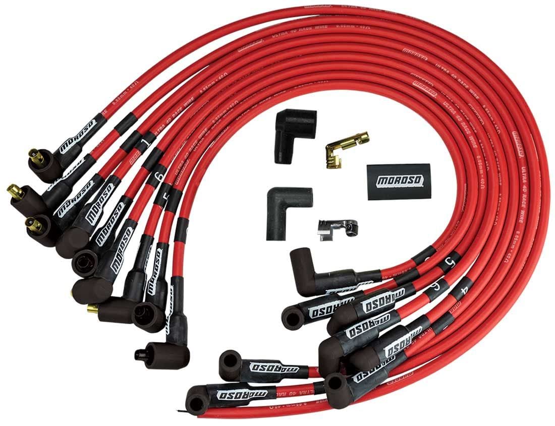 Moroso 73683 High Performance Red Spark Plug Wire Set - Compatible with Most Cars, Trucks & SUVs - Ideal for Racing, Off-Road & Engine Upgrades