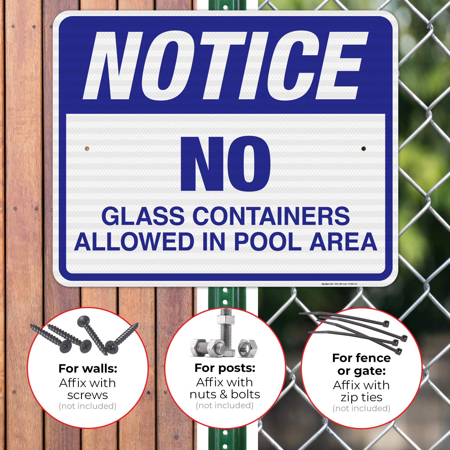 No Glass Containers Allowed Sign - 24x30 Inch Pool Area Warning Sign with 3M EGP Reflective .080 Aluminum, Fade Resistant for Indoor & Outdoor Use - Made in USA - Ideal for Swimming Pools, Water Parks and Public Recreation Areas